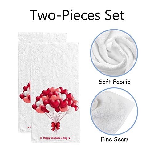 Valentines Day Balloon with Hearts Hand Towels 2 Pack for Bathroom, Kitchen Towels Absorbent Fingertip Towel Multipurpose Bath Towel Guest for Spa Gym Bar 30 x 15 inch