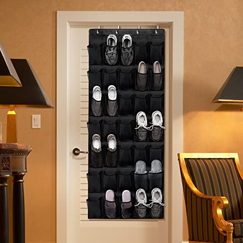 Txkrhwa 35 Large Pockets Over The Door Shoe Organizer Breathable Mesh Hanging Shoe Rack with 4 Hooks Space Saving Behind Door Shoes Storage Holder for Bedroom Closet Shoes Hat Toys