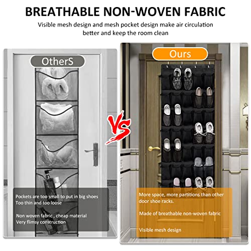 Txkrhwa 35 Large Pockets Over The Door Shoe Organizer Breathable Mesh Hanging Shoe Rack with 4 Hooks Space Saving Behind Door Shoes Storage Holder for Bedroom Closet Shoes Hat Toys