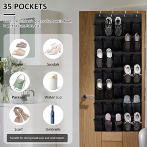 Txkrhwa 35 Large Pockets Over The Door Shoe Organizer Breathable Mesh Hanging Shoe Rack with 4 Hooks Space Saving Behind Door Shoes Storage Holder for Bedroom Closet Shoes Hat Toys