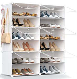 homicker shoe rack organizer, 24 pair shoe storage cabinet with door expandable plastic shoe shelves for closet,entryway,hallway,bedroom,6 tier