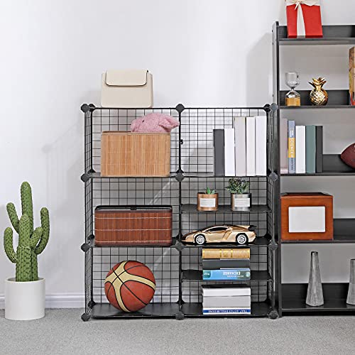 SONGMICS Cube Storage, 16 Pair Shoe Rack, DIY Shoe Organizer with Divider Design, Clothes Storage Organizer for Wardrobe, Closet, Modular Bookcase, with Rubber Mallet, Black ULPI36H