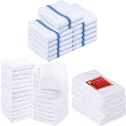 Utopia Towels Premium Bundle - 1 Cotton Washcloths White (12x12 inches), Pack of 24 with Flour Sack Dish Towels, 12 Pack - 28 x 28 Inches and Dish Towels 12 Pack - 15 x 25 Inches