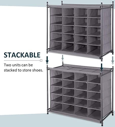 STORAGE MANIAC Stackable Shoe Cubby Organizer, Free Standing Shoe Cube Rack for Entryway, Bedroom, Apartment, Closet, 20-Cube Gray