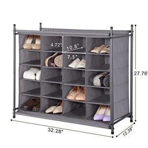 STORAGE MANIAC Stackable Shoe Cubby Organizer, Free Standing Shoe Cube Rack for Entryway, Bedroom, Apartment, Closet, 20-Cube Gray