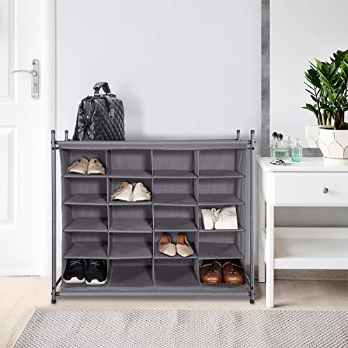 STORAGE MANIAC Stackable Shoe Cubby Organizer, Free Standing Shoe Cube Rack for Entryway, Bedroom, Apartment, Closet, 20-Cube Gray