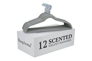 hangaroma non-slip scented velvet hangers - heavy duty clothes hanger - ultra thin space saving 360 degree swivel hook - ideal for coats, jackets, pants, & dress - french lavender - 12 pack