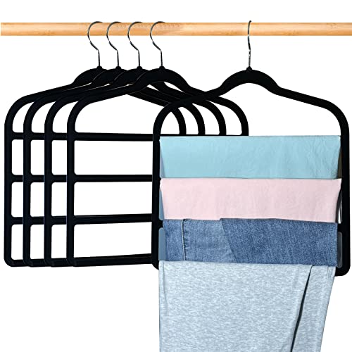 Velvet Pants Hangers Space Saving Hangers Closet Organizer for Jeans Slack Trousers Scarf Tie Pants Rack Leggings Hanger Non-Slip Hangers Multiple Clothes Holder  (Black, 5)