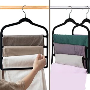 Velvet Pants Hangers Space Saving Hangers Closet Organizer for Jeans Slack Trousers Scarf Tie Pants Rack Leggings Hanger Non-Slip Hangers Multiple Clothes Holder  (Black, 5)