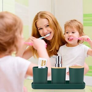 SLDIYWOW 9-Piece Dark Green Bathroom Accessories Set with Trash Can, Tray, Soap Dispenser, Toothbrush Holder, Toothbrush Cup, Soap Dish, Toilet Brush and Q-tip Holders for Bathroom