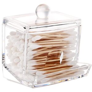 luxspire cotton swab holder, acrylic q-tip storage with lid 7 oz, clear cotton ball swab holder cotton bud storage box, cosmetics makeup storage holder box bathroom containers organizer