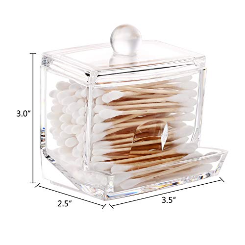 Luxspire Cotton Swab Holder, Acrylic Q-Tip Storage with Lid 7 oz, Clear Cotton Ball Swab Holder Cotton Bud Storage Box, Cosmetics Makeup Storage Holder Box Bathroom Containers Organizer