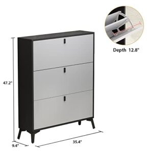 AIEGLE Shoe Storage Cabinet with 3 Flip Drawers, Freestanding Wood Shoe Rack Shoe Storage Cabinet for Entryway, Grey (35.4" W x 9.4" D x 47.2" H)