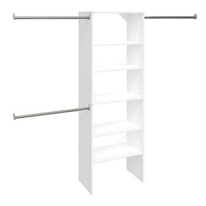 closetmaid suitesymphony wood closet organizer starter kit tower and 3 hang rods, shelves, adjustable, fits spaces 5 – 10 ft. wide, pure white, 25"