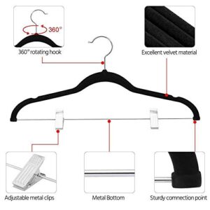 Velvet Skirt Hangers 10 Packs Velvet Hangers with Clips Ultra Thin Non Slip Velvet Pants Hangers Space Saving Clothes Hanger (Black)