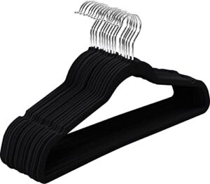 velvet hangers 50 pack, non slip hangers space saving with 360 degree chrome swivel hook, smooth heavy duty clothes hangers for skirts coats pants scarves shirts laundry, hold up to 10 lbs, black
