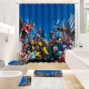 Hienei 4Pcs Bathroom Shower Curtain Sets with Rugs and Accessories Anime 3D Printing Washable Waterproof Cloth 100% Polyester Fabric Bathroom Decorations