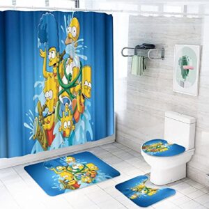 the sim.psons shower curtain sets with non slip rugs the sim.psons 4pcs shower curtain set with non-slip rugs toilet lid cover and bath mat, waterproof polyester fabric bathroom curtain with 12 hooks