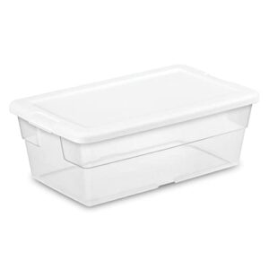 sterilite 6 quart clear plastic stackable storage container bin box tote with snap-close white lid organizing solution for home & classroom, 36 pack