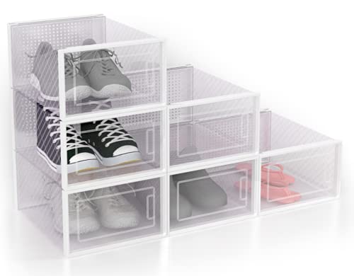 Adhome 6 Pack Shoe Box, Storage Boxes, Clear Plastic Stackable Organizer, Sneaker Display Containers Holds up to Size 13 Breathable Case with Lids, Front Opening Door, Multifunctional., ‎Transparent