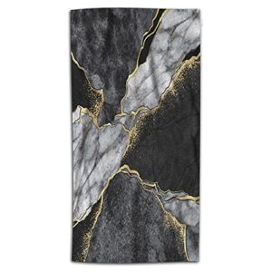 wondertify marble mosaic hand towel japanese kintsugi marbling stone hand towels for bathroom, hand & face washcloths 15x30 inches black white golden veins