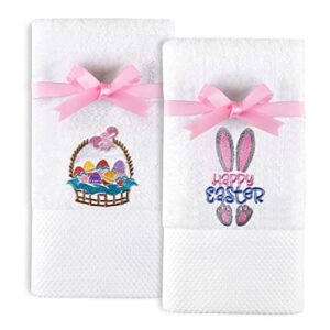 GreenPine 2 Pack Easter Hand Towels White Towels 100% Cotton Embroidered Premium Luxury Decor Bathroom Decorative Dish Towels Set for Drying, Cleaning, Cooking, Holiday Towels Gift Set 14 "X 29"