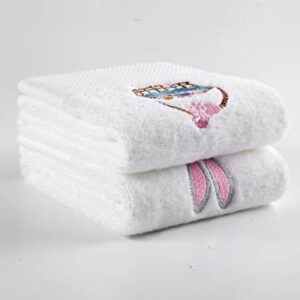 GreenPine 2 Pack Easter Hand Towels White Towels 100% Cotton Embroidered Premium Luxury Decor Bathroom Decorative Dish Towels Set for Drying, Cleaning, Cooking, Holiday Towels Gift Set 14 "X 29"