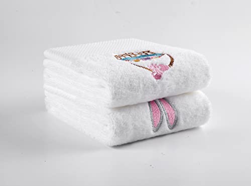 GreenPine 2 Pack Easter Hand Towels White Towels 100% Cotton Embroidered Premium Luxury Decor Bathroom Decorative Dish Towels Set for Drying, Cleaning, Cooking, Holiday Towels Gift Set 14 "X 29"