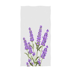 Naanle Chic Beautiful Lavender Flower Print Elegant Print Soft Large Hand Towels for Bathroom, Hotel, Gym and Spa (16" x 30,White)