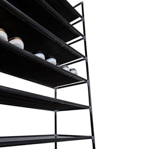 KAAYEE 10 Tiers Shoe Rack Storage Organizer Shelves 50 Pairs Stackable Shoes Racks (39.37 x 11 x 70.87) Non-Woven Fabrics & Steel with Handle (Black)