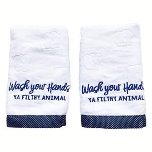 luxury hand towels set of 2 super soft 100percent cotton with funny decorative embroidery hand towels for bathroom or powder room highly absorbent face washcloth towel 28.7 x13.7inches white