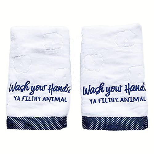 Luxury Hand Towels Set of 2 Super Soft 100Percent Cotton with Funny Decorative Embroidery Hand Towels for Bathroom or Powder Room Highly Absorbent Face Washcloth Towel 28.7 x13.7Inches White