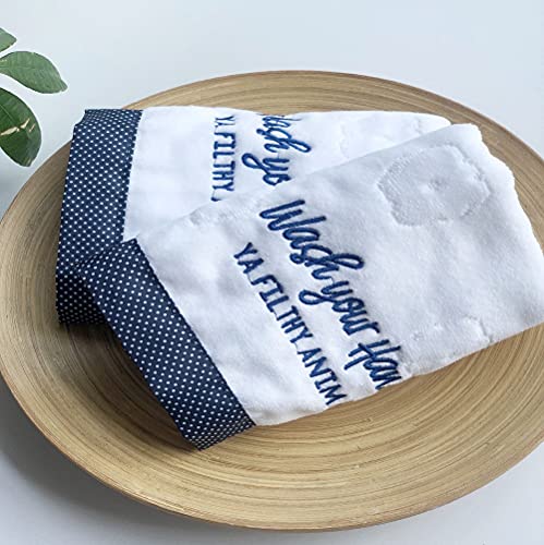 Luxury Hand Towels Set of 2 Super Soft 100Percent Cotton with Funny Decorative Embroidery Hand Towels for Bathroom or Powder Room Highly Absorbent Face Washcloth Towel 28.7 x13.7Inches White