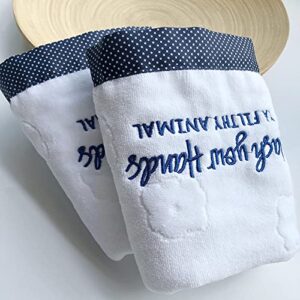 Luxury Hand Towels Set of 2 Super Soft 100Percent Cotton with Funny Decorative Embroidery Hand Towels for Bathroom or Powder Room Highly Absorbent Face Washcloth Towel 28.7 x13.7Inches White