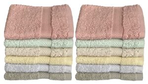 washcloths, set of 12 - 100% ring spun cotton wash cloth – thick loop pile washcloth - extra absorbent and soft – lint free face towel – perfect for bathroom machine washable size 13 x 13 inch.
