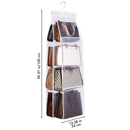 Lirex Handbag Hanging Purse Organizer for Closet, 8 Pocket Handbag Storage Organizer Hanger Oxford Cloth Closet Organizer for Family Closet Bedroom, Foldable and Universal Fit, White