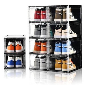 amllas 10 pack shoe boxes stackable,upgraded sturdy shoe storage boxes with clear magnetic door,multifunctional sneaker storage, shoe box organizer fit up to us size 12 (13.8”x 9.84”x 7.1”)