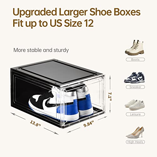 Amllas 10 Pack Shoe Boxes Stackable,Upgraded Sturdy Shoe Storage Boxes with Clear Magnetic Door,Multifunctional Sneaker Storage, Shoe Box Organizer Fit up to US Size 12 (13.8”x 9.84”x 7.1”)