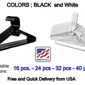 Plastic Hangers HD Heavy Duty, 24 Pcs. White Color, Made in USA, 3/8” Thickness, Durable, Tubular, Lightweight, for Clothes, Coat, Pants, Shirts, Dress, TINEFF, Free and Quick delivery. from USA