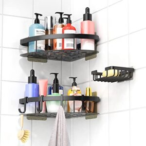 DeaGenlte Corner Shower Caddy, 3-Pack Shower Caddy Corner Shelf, No Drilling Adhesive Shower Wall Caddy with 4 Hooks, Shower Caddies for Kitchen, Dorm and Bathroom