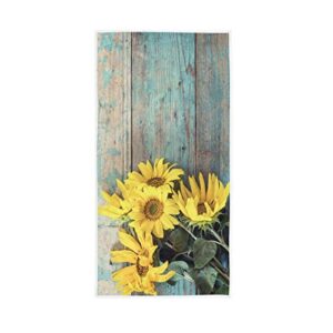 alaza hand towels yellow sunflowers on old wooden boards soft face towels highly absorbent 30x15 inch fingertip towels kids bath towel multipurpose decor for gym beach yoga bathroom towels