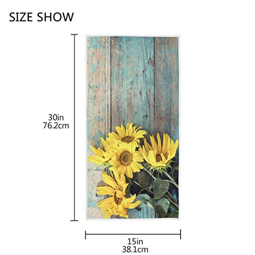ALAZA Hand Towels Yellow Sunflowers on Old Wooden Boards Soft Face Towels Highly Absorbent 30x15 inch Fingertip Towels Kids Bath Towel Multipurpose Decor for Gym Beach Yoga Bathroom Towels