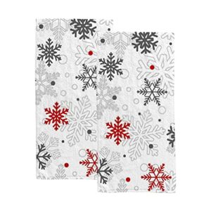 Vantaso Bath Hand Towels Set of 2 Christmas Gray Red Snowflakes Soft and Absorbent Washcloths Kitchen Hand Towel for Bathroom Hotel Gym Spa