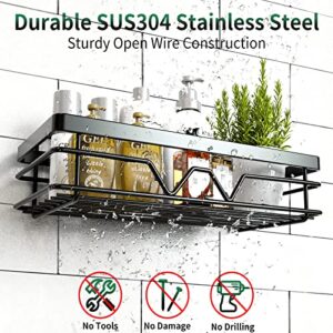 DBDEIW Shower Caddy,2 Pack Shower Organizer Shelves,No Drilling Rustproof Stainless Steel Shower Shelf for Inside Shower,Adhesive Shower Basket Rack with Soap Holders and 4 Hooks for Bathroom,Black