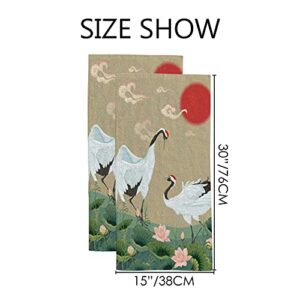 Hand Towels Face Towels Set of 2 Japanese Cranes Lotuses Asian Oriental Style Soft Comfortable Polyester Microfiber Fast Water Absorbent Towels for Bathroom Kitchen 30X15 Inch