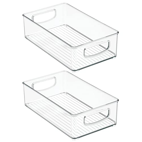 mDesign Small Plastic Storage Organizer Container Bin, Closet Organization for Hallway, Bedroom, Linen, Coat, Entryway - Holds Clothing, Blankets, Accessories, Toys - Ligne Collection, 2 Pack, Clear