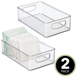 mDesign Small Plastic Storage Organizer Container Bin, Closet Organization for Hallway, Bedroom, Linen, Coat, Entryway - Holds Clothing, Blankets, Accessories, Toys - Ligne Collection, 2 Pack, Clear