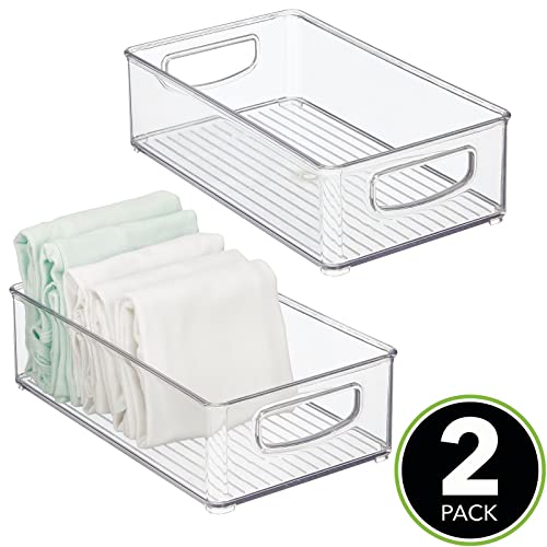 mDesign Small Plastic Storage Organizer Container Bin, Closet Organization for Hallway, Bedroom, Linen, Coat, Entryway - Holds Clothing, Blankets, Accessories, Toys - Ligne Collection, 2 Pack, Clear