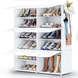 shoe rack organizer,6 tier shoe organizer for closet, stackable 24 pair covered shoe rack shoe shelves shoe storage shoe cabinet for entryway bedroom hallway（white）