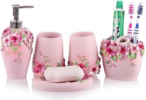 luant vintage pink bathroom accessories, 5piece bathroom accessories set, bathroom set features, soap dispenser, toothbrush holder, tumbler & soap dish - bath gift set